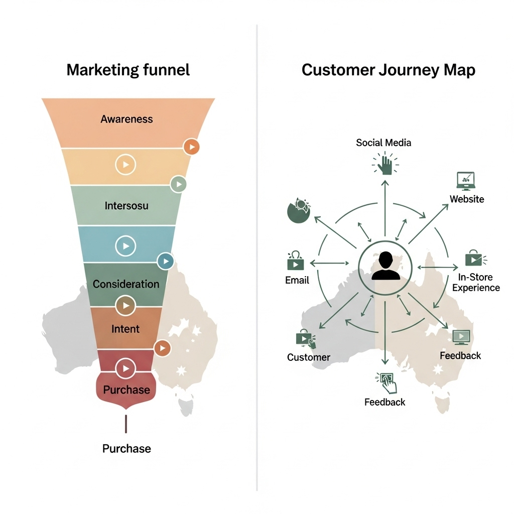 Comparison between traditional marketing funnel and modern customer journey mapping with video touchpoints